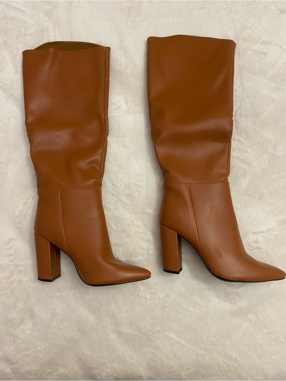 Sleek Tall Block-Heel Boots in Chestnut